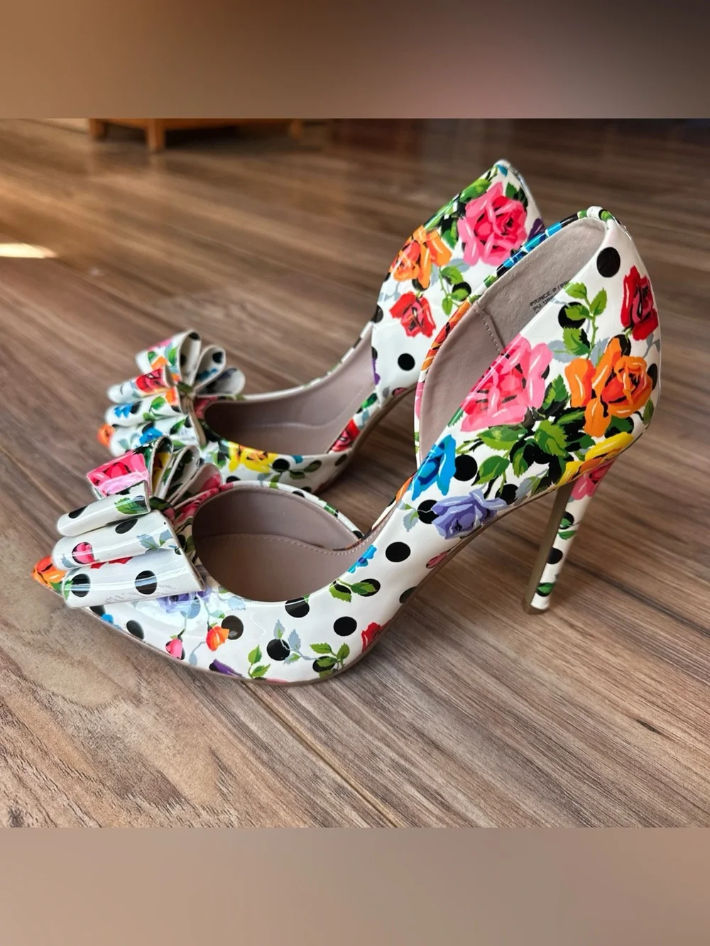 BETSEY JOHNSON Prince P Pumps Multicolor Floral Polka Dot D'Orsay Stiletto Sz 8